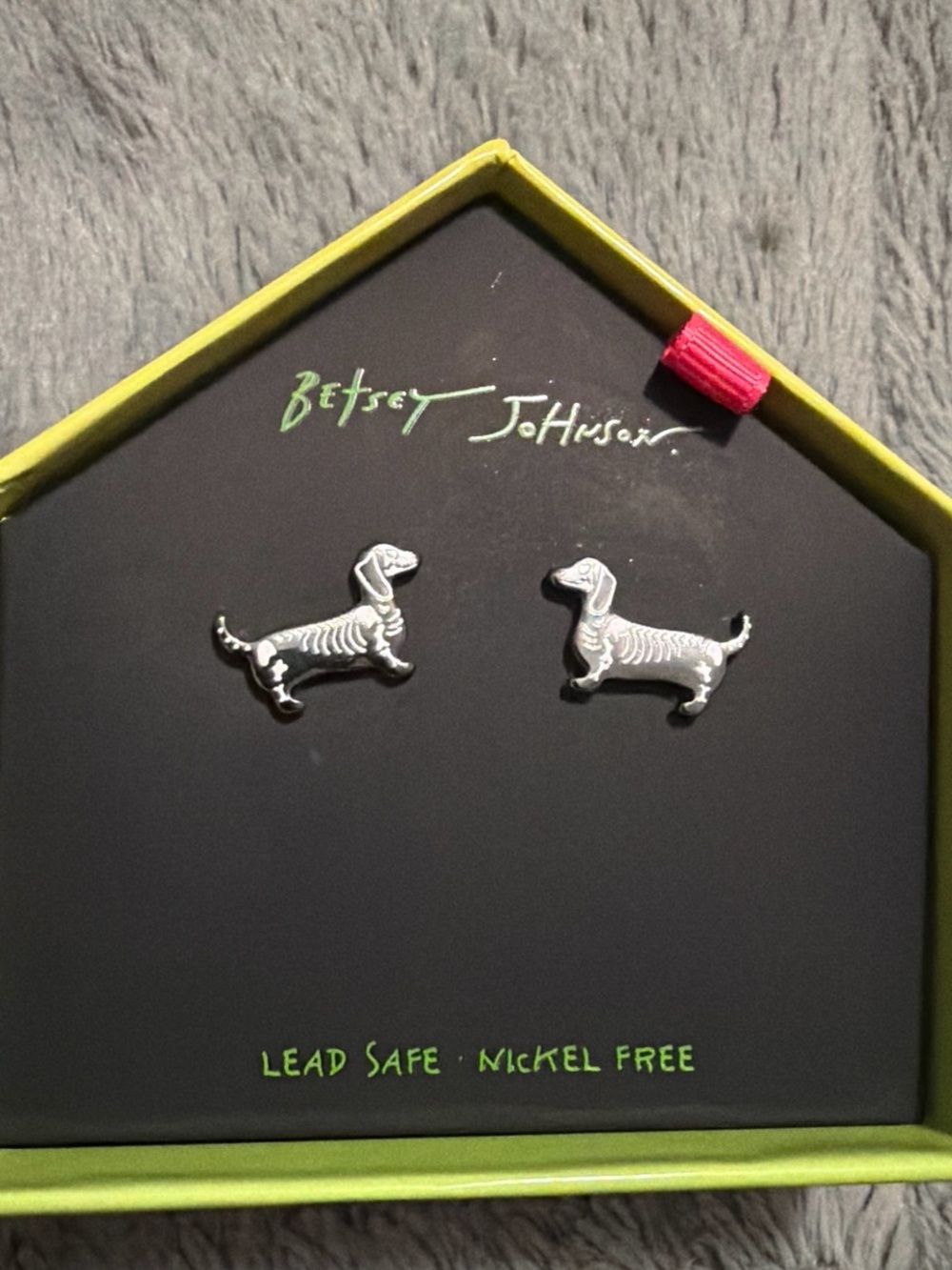 Betsey Johnson Silver-tone Dachshund Skeleton Stud Earrings